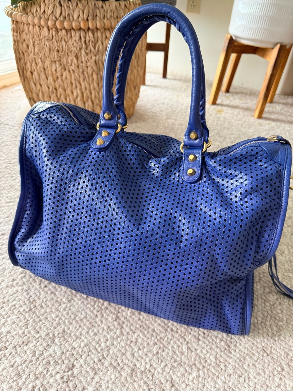 Balenciaga 2013 Blue Cross Perforated Lambskin Motorcycle City Bag (large) - Picture 5 of 17